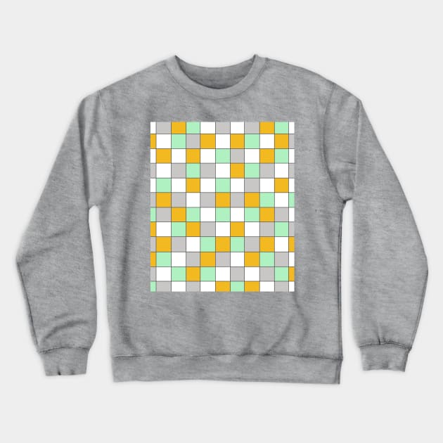 Grey, Mint Green and Mustard Yellow, Checked, Grid Crewneck Sweatshirt by OneThreeSix